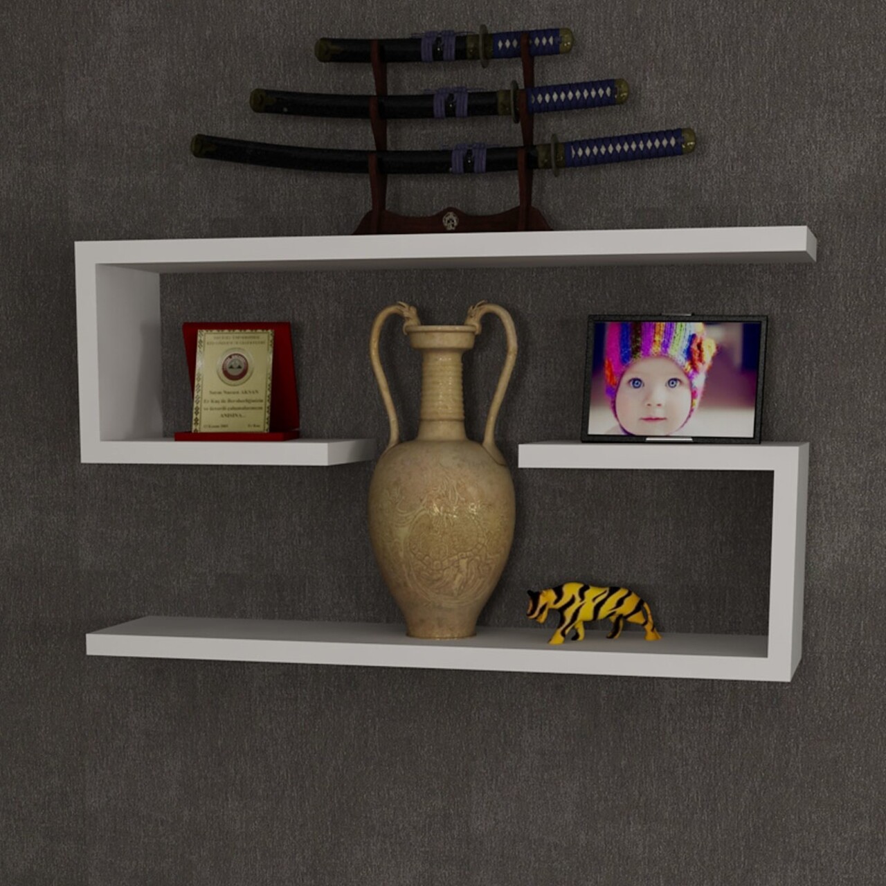 Raft pentru perete Jenika, Furny Home, 60x14.5x18 cm, alb - imagine 5